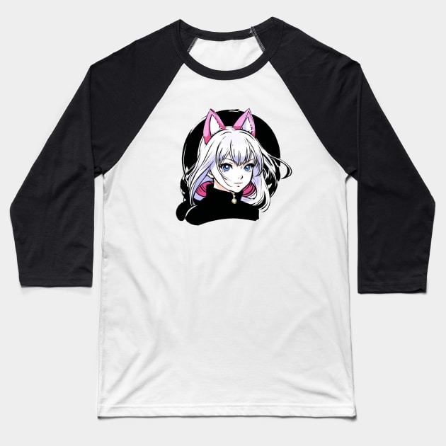 Katja - Jap Anime Cat Girl (Neko) Baseball T-Shirt by INLE Designs